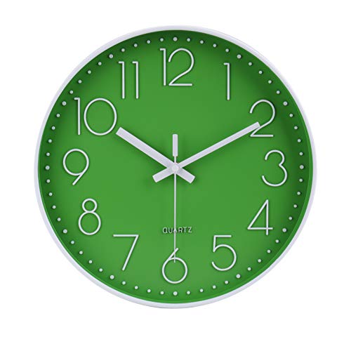 Modern Office Green Decor Wall Clock 12" Silent & Non-Ticking Battery Operated Quartz Round Clock - color: Green, size: 12 Inch