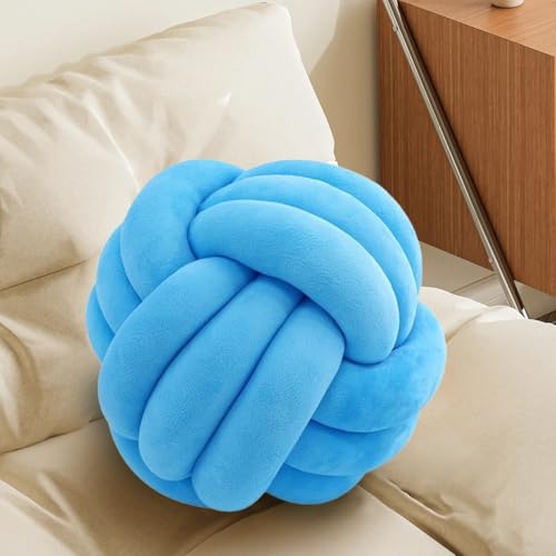 Knot Pillow Ball, Soft Plush Decorative Throw Pillow, Handmade Round Knotted Cushion for Sofa, Couch & Bedroom, Cute Home Decor Pillow (7.87 Inches, Blue) - color: Blue, size: 7.87 Inches