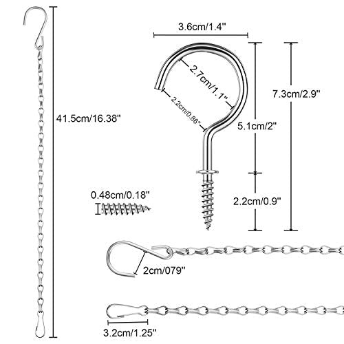 Hotop 8 Pcs Metal Hanging Chains with Ceiling Hooks, Garden Plant Hangers for Hanging Bird Feeders, Billboards, Chalkboards, Basket, Planters, Lanterns, Wind Chimes, Chain Hook DIY(16.38 Inch,Silver) - color: Silver, size: 16.38 Inch