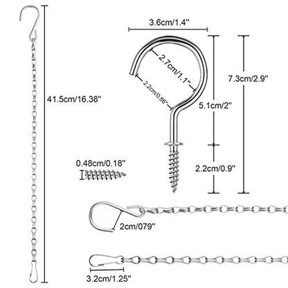 Hotop 8 Pcs Metal Hanging Chains with Ceiling Hooks, Garden Plant Hangers for Hanging Bird Feeders, Billboards, Chalkboards, Basket, Planters, Lanterns, Wind Chimes, Chain Hook DIY(16.38 Inch,Silver) - color: Silver, size: 16.38 Inch