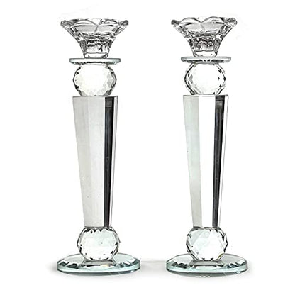 Allgala Set of 2 Crystal Glass Made Reverse Tapered Pillar and Hand Crafted Ball Candlesticks-10-HD89152 - size: 2 PC (10")