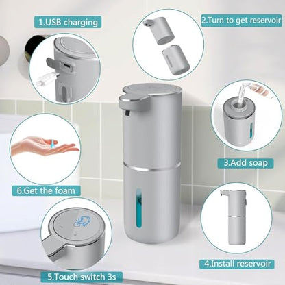 Automatic Liquid Soap Dispenser,Touchless Hand Soap Dispenser USB Rechargeabled Dispenser Electric,Wall Mounted 4 Levels Adjustable Dispenser Pump for Bathroom Kitchen Dish Soap Gray - color: Silver, style: Gel