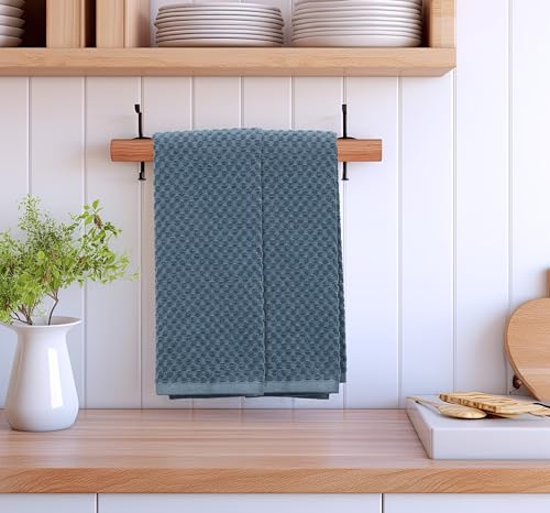COTTON CRAFT Amazing Kitchen Towels - 8 Pack 100% Cotton Waffle Terry Towel | Blue - 16x28 inch Euro Café Waffle Weave Dish Towels - Soft Absorbent Quick Dry Low Lint Reusable Pantry Bar Cleaning Cloth - color: Blue, size: 8 Pack