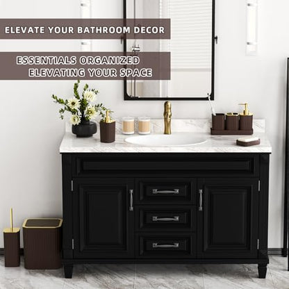 XLHOMO Bathroom Accessories Set - Gorgeous Bathroom Set, 10PC Brown Bathroom Accessories, Bathroom Accessory Set, Toilet Brush, Trash Can, Qtip Holder Dispenser & Soap Dispenser - size: Bath Set, style: Brown&Gold