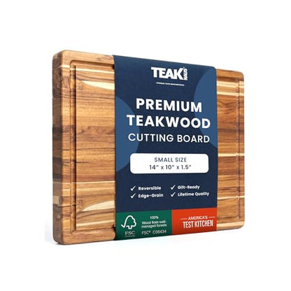 Teakhaus Carving Board with Juice Groove - Small (S) Teak Wood Cutting Board 14”L x 10”W x 1” Thick - Lightweight, Sustainably Harvested & FSC Certified - Knife Friendly with Beeswax Oil Finish - color: Cutting Board Only, size: Small (14 inch x 10 inch x