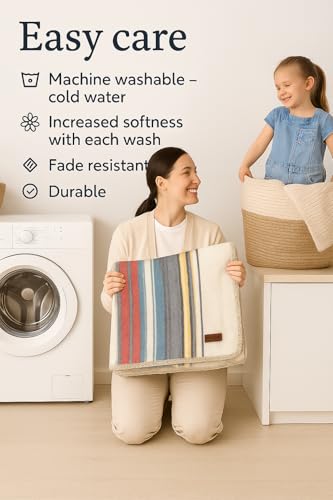 Alpaca Wool Throw Blanket, Queen (95" x 65") | Cozy, Ultra-Soft, Naturally Warm, Lightweight & Breathable, Non-Itchy - color: Beige and Colors Striped, size: Queen (95" x 65")