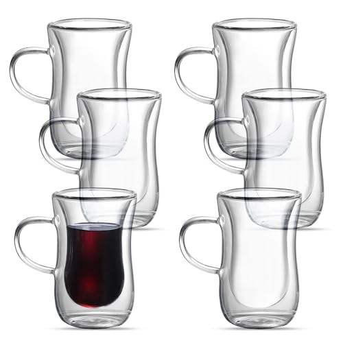4 Oz Double Wall Borosilicate Insulated Glass Coffee Mug Set of 6, 120ml Coffee Cups with Handle for Tea, Latte - Perfect Espresso Cup Gift - color: 6 pcs 4 oz