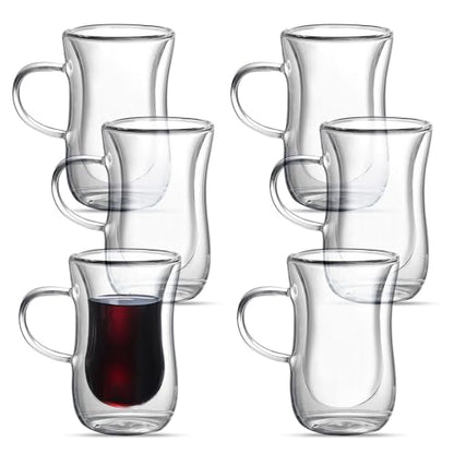 4 Oz Double Wall Borosilicate Insulated Glass Coffee Mug Set of 6, 120ml Coffee Cups with Handle for Tea, Latte - Perfect Espresso Cup Gift - color: 6 pcs 4 oz