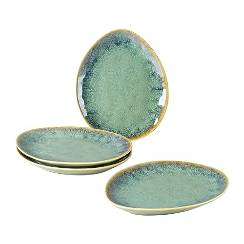 Henten Home Ceramic Appetizer Plate Set, 6.75 Inch Dessert Plates, Reactive Glaze Serving Plates for Snack, Sushi, Set of 4, Microwave & Dishwasher Safe (Green) - color: Green, size: 6.75 inch