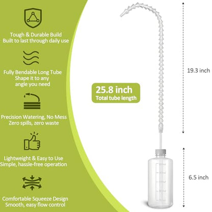 Long Reach Hanging Plant Watering Bottle - 19.6" Adjustable Nozzle, 16.9oz (500ml) Squeeze Watering Can for Indoor Outdoor Ceiling Plants