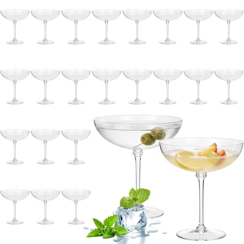 LemonRoad 24 Pcs Plastic Coupe Glasses 9 oz Disposable Martini Glasses for Cocktails, Champagne, Desserts and Espresso, Drinkware Set for Weddings, Birthday Parties, Home Bars (Clear) - color: Clear