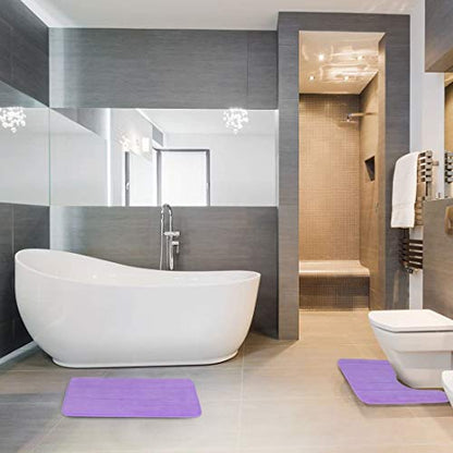 Memory Foam Bathroom Rugs 2 Piece Bath Mat Set Soft Non-Slip and Absorbent Microfiber Bath Rug and U-Shaped Toilet Mat 32"x20"+24"x 20", Purple