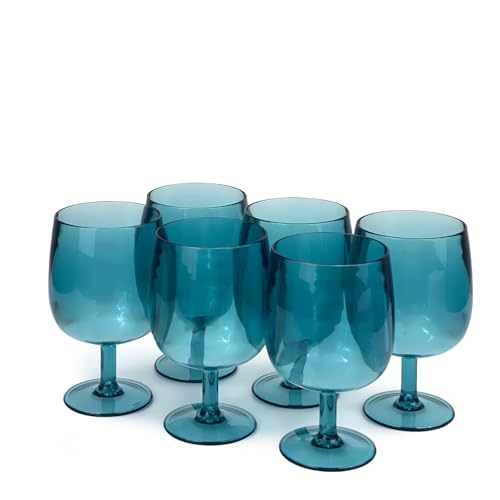 Yalin Set of 6 Unbreakable 12 oz Acrylic Plastic Wine and Water Tumbler Stackable Goblets. (Cyan, 12 oz) - color: Cyan, size: 12 oz