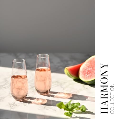 Krosno Champagne & Drink Glasses from the Harmony Collection | Set of 6 | 7.8 oz | Crystal Clear | For Home, Restaurant & Parties | Dishwasher Safe | Lead-Free Crystal Glass | Stemless Drinking Glasses, Drinking Glasses for Prosecco, Mocktails, Mimosa, Le