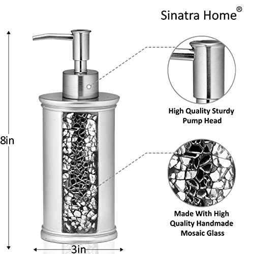 Zahari Home Sinatra Soap Dispenser/Lotion Pump Unique Design Bling Glass Mosaic Décor, Silver - color: Silver