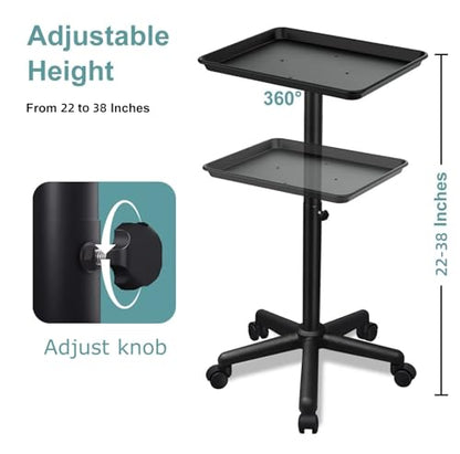 Salon Tray on Wheels, Salon Rolling Tray with Adjustable Height, Hair Stylist Tray, Suitable for Tattoo Tray and Dental Tray - color: Black
