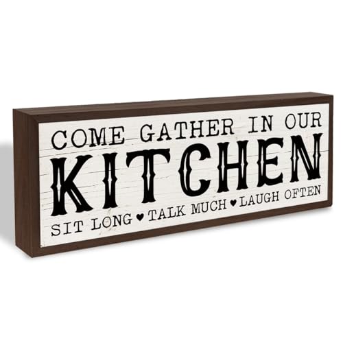 Kitchen Wood Sign, Come Gather In Our Kitchen, Rustic Framed Hanging Sign, Wall Decor Art, Modern Farmhouse Home Decor, Modern Kitchens Decoration 9.5x3.1x1 inches - color: style 35