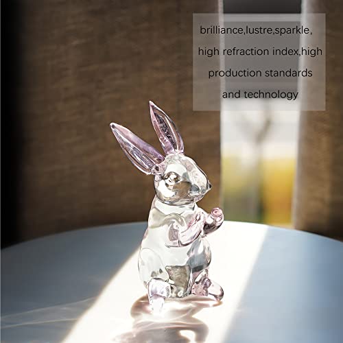 3.5'' Crystal Rabbit Figurine Collectibles Spring Easter Bunny Decorations | Small,Art Glass Animal Statues Paperweight Easter Christmas Whimsical Home Decor Creative Gift - style: Pink Rabbit