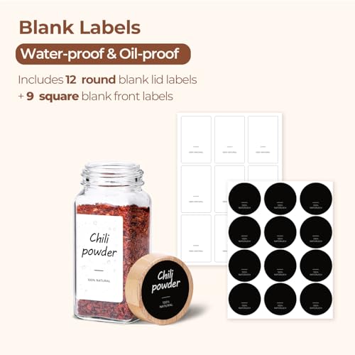 ComSaf Glass Spice Jars with with Labels 4 oz 6 Pack Small Bamboo Lids | Empty Containers, Seasoning Herb Powder, Salt Pepper Chili, Spice Rack Organization, Kitchen Cabinet Storage, Funnel Included - color: 4oz*6 Bamboo Lids