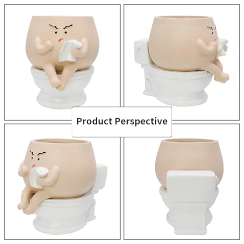 Funny Toilet Plant Pot Self Watering Face Planter for Indoor Plants | Quirky Succulent Flower Pots with Drainage Hole, Home Garden Decor Gift for Women Friends Family on Christmas Birthday
