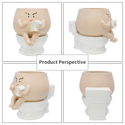 Funny Toilet Plant Pot Self Watering Face Planter for Indoor Plants | Quirky Succulent Flower Pots with Drainage Hole, Home Garden Decor Gift for Women Friends Family on Christmas Birthday