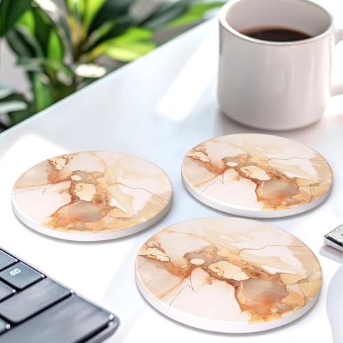 6 Pcs Gold Marble Abstract Ceramic Coasters with Holder Best Round Drink Absorbent Coaster for Desk, Lounge, Coffee Table, Wine, Beverage, Bar Coasters Set - color: Gold
