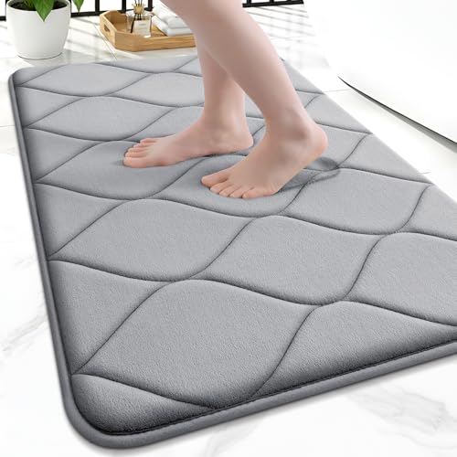 Smiry Memory Foam Bath Mat 24x16, Ultra Soft Absorbent Bathroom Rugs | Grey, Plush Quick Dry and Machine Washable Cushion Bath Mats for Bathroom, Shower, Tub & Home Decor - color: Grey, size: 24"x16"