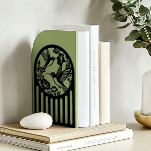 5.3"x4.3"x7.9" Metal Bookends, Heavy Duty Book Ends for Shelves | Hummingbird and Flower Theme Cast Iron Book Supports, 1 Pair Decor Stoppers for Desk, Library, Office & Home Shelves - style: Hummingbird and Flower