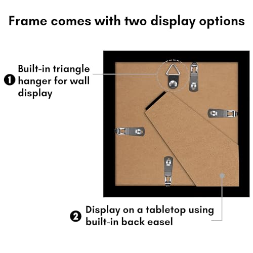 Americanflat 5x5 Picture Frame 5-Pack - Slim Molding - Black | Polished plexiglass front, wall or tabletop display with included easel, triangle hangers included, secure turn-tab backing - color: Black, size: 5x5