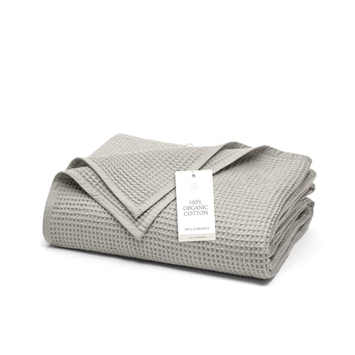 BOLL & BRANCH Waffle Bed Blanket, Twin/Twin XL, Pewter | Luxury 100% Organic Cotton - Soft, Lightweight and Breathable - Textured Waffle Weave Design - color: Pewter, size: Twin/Twin XL