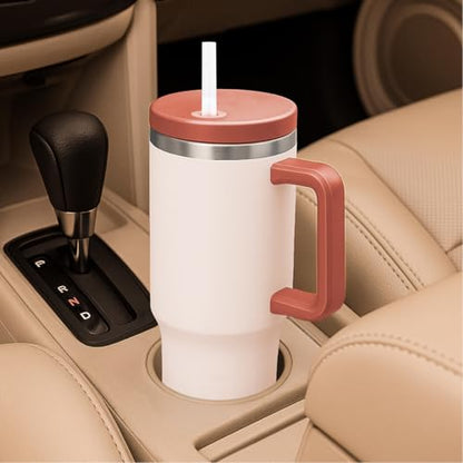 Glad Pioneer Stainless Steel Tumbler with Lid and Straw - Double Walled Insulated Cup with Handle - Leak Resistant & Cup Holder Compatible, Drinks Stay Cold All Day, 40oz, Rust - color: Rust, size: 40 Ounces