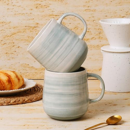 Coffee Mugs Set of 4, 12oz Stoneware Coffee Cups with Handle, Light Green | Hand-Painted Ceramic Mugs Set for Women and Men, Dishwasher & Microwave Safe, Suitable for Hot Coffee, Tea, Cocoa, Milk - color: Light Green