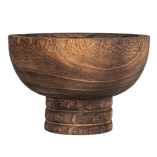 Creative Co-Op Round Paulownia Wood Pedestal Bowl, Marbled Brown Finish - color: Charred Brown
