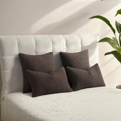 HAUSSY Pack of 2 Boucle Textured Throw Pillow Covers 16x16 Inch, Dark Coffee - color: Dark Coffee, size: 16" x 16" (Pack of 2)