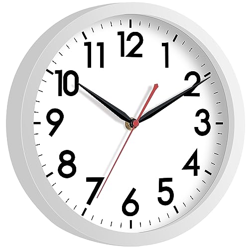 AKCISOT 12 Inch Wall Clock, Silent Battery Operated Analog Clock, White | Office | Kitchen | Living Room | Classroom | Easy-to-read Numbers - color: C_white, size: 12 Inch