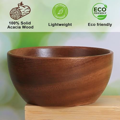 Solid Acacia Wood Bowls Set of 4, 4 Inch Wooden Serving Bowls - Handmade Ramekins for Dips, Charcuterie Board, Snacks & Salads | Farmhouse Kitchen Decor & Gift Idea - size: D 4.2'' x H 2.0''