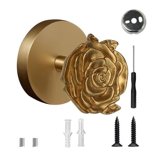 Rose Wall Hook, Solid Brass Heavy Duty Vintage Plant Hook. Used for Hanging Clothes, Hats, Towels, Bags, Organizing Decorative Wall Hooks - color: Gold Rose