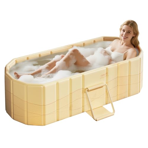 Portable Bathtub, Foldable Bathtub 59x21.6x19.6", Beige | Inflatable Bathtub Free Standing Tub with 2 Drain Ports, Space Saving, Hot Tub, Ice Bath Tub, Indoor Outdoor - color: Beige | Mode 1 | ‎‎59" x 21.6" x 19.6"