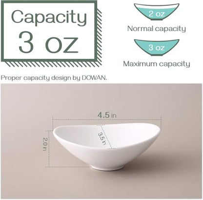 DOWAN Ceramic Dip Bowls, 3 oz 8 Pack Dipping Bowl, Mini Serving Bowls for Side Dishes, Sushi Soy Sauce Dish, Gravy Boat Porcelain Dipping Sauce Cups for BBQ and Party Dinner, Soft White