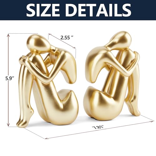 Gold Bookends Book Ends, Unique Decorative Girl Thinker Design,Non-Slip Home Office Bookshelf Decor, Modern Book Holder for Shelves, Heavy Duty Resin Book Stopper for Books,1Pair/2Piece