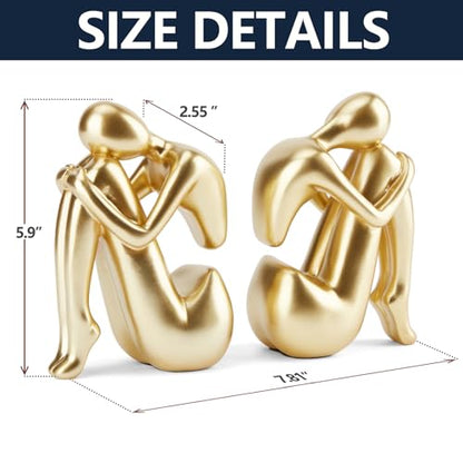 Gold Bookends Book Ends, Unique Decorative Girl Thinker Design,Non-Slip Home Office Bookshelf Decor, Modern Book Holder for Shelves, Heavy Duty Resin Book Stopper for Books,1Pair/2Piece