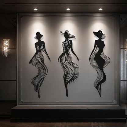 XXQ Abstract Women Silhouette Metal Wall Art Set of 3 – Modern Line Art Decor for Living Room, Bedroom, Hallway, or Studio Walls (Black, 19" x 6" / 47 x 15 cm) - size: 19L" x 6W"