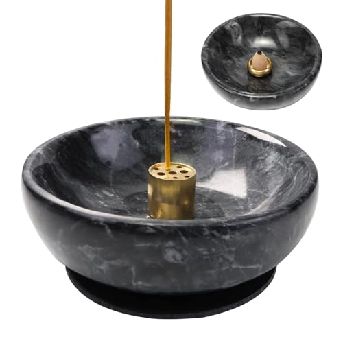 Handmade Natural Marble Incense Holder for Sticks and Cones-with 9 Holes, Multi-Functional Incense Burner Holder for Incense Sticks and Cones, Perfect Home Decor(Black, 4.7inch) - color: Black, size: Medium