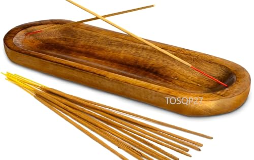 TOSQP27 Handmade Wooden Incense Holder for Sticks – Decorative Ash Catcher Burner Tray for Meditation, Yoga & Aromatherapy – Gift Agarbatti Holder for Home Decor, Office, Zen Room & Spiritual Gifts - color: Brown