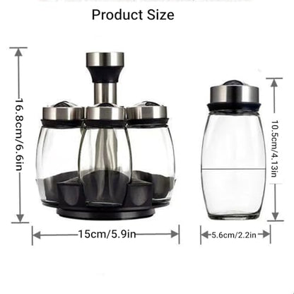 Spice Jars with Rack, Revolving Spice Rack Organizer Countertop Stainless Steel Seasoning Rack Set with 6 Glass Jar Bottles Set for Home Kitchen (Double layer)