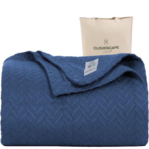 CSL All Season Cotton Blanket Queen Size, Soft & Warm, 92"x92", Ensign Blue | Queen Summer Blanket, Fits up to Full Size Bed, Soft & Breathable for All Season, Gift Ready with Reusable Tote Bag - color: 04. Ensign Blue, size: Queen / Full (92" x 92")