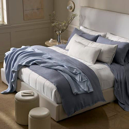 BOLL & BRANCH Waffle Bed Blanket, Full/Queen, Hydrangea | Luxury 100% Organic Cotton - Soft, Lightweight and Breathable - Textured Waffle Weave Design - color: Hydrangea, size: Full/Queen