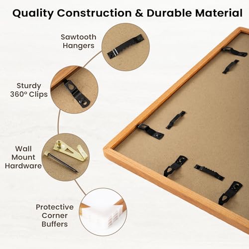 Acovy 16x24 Picture Frame, Natural Solid Teak Wood 16"x24" Photo Frame for Wall, Handcrafted Wooden Poster Frame 16 x 24 Matted to 12x18, High Definition Tempered Glass, Wall Hook Included, Natural Teak - color: Teak, size: 16"x24"
