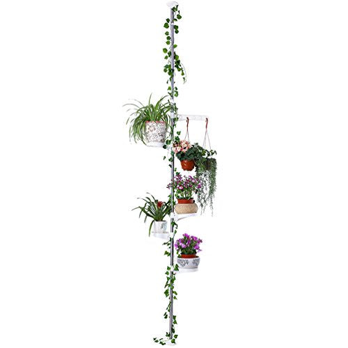 BAOYOUNI 5-Tier Plant Stand Pole Tension Rod Flower Holder Rack, Ivory | Adjustable Stainless Steel Vertical Garden Organizer ,Space-Saving Indoor Plant Display ，No-Drill 4 Trays&1 Hook - color: Ivory, size: 1 x 5 Tier