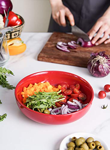 LE TAUCI Pasta Bowls 45 oz, Salad Bowls Set for Serving Soup, Pasta, Noodle, Dinner, Large Kitchen Bowl Plates, Microwave Safe - 8.5 Inch, Set of 4, Red - color: Red, size: 45 ounces
